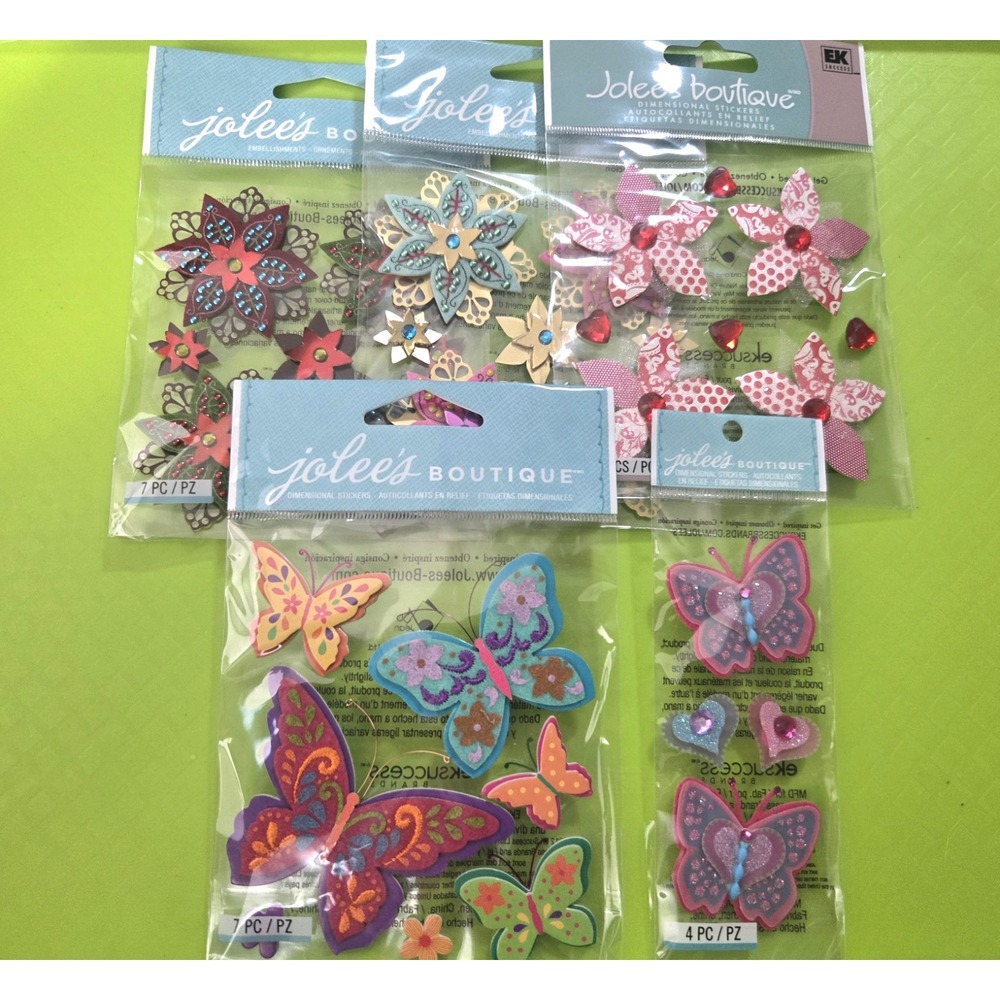 Jolees Boutique Stickers Lot of 5 Scrapbooking Butterflies Floral Flowers